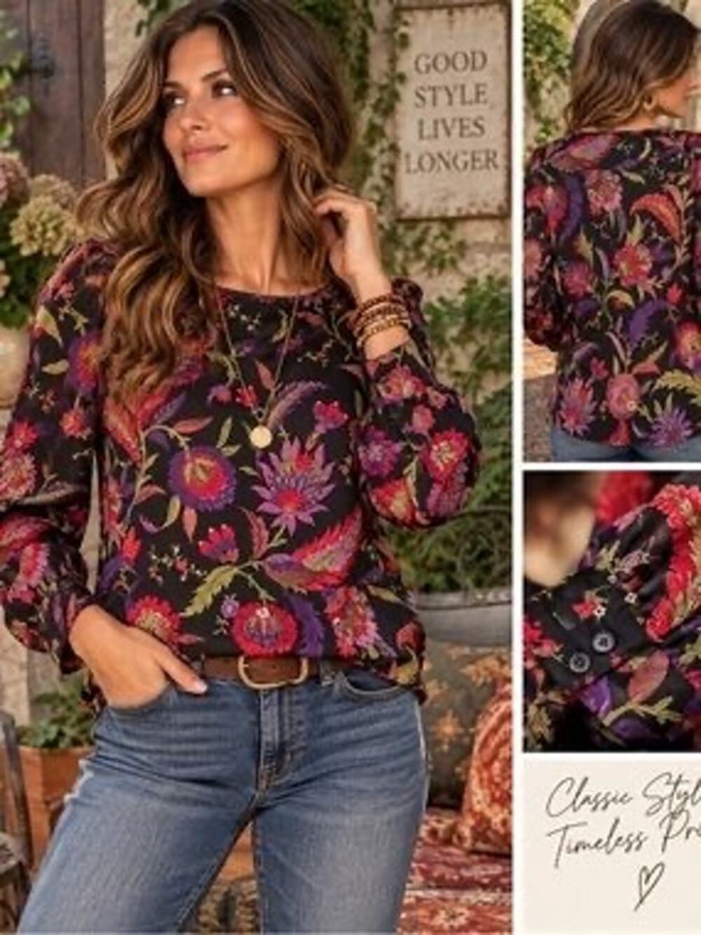 Lauren Ralph Lauren XL Vintage Sheer Floral Boat-Neck Blouse Botanical Paisley